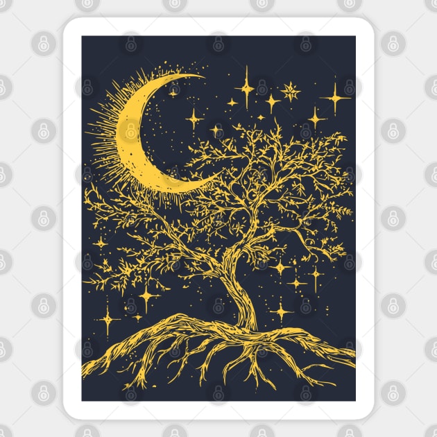 Celestial Tree of Life – Cosmic Roots and Branches of Eternity Sticker by TuncGK
